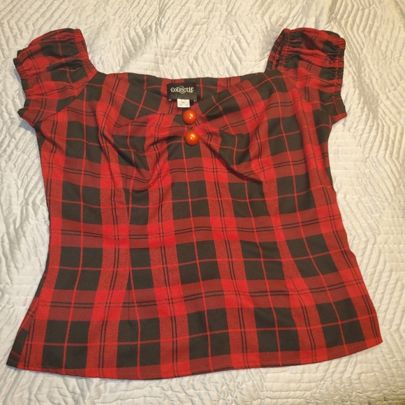 Collectif Tops - Red and Black Plaid Women's Top